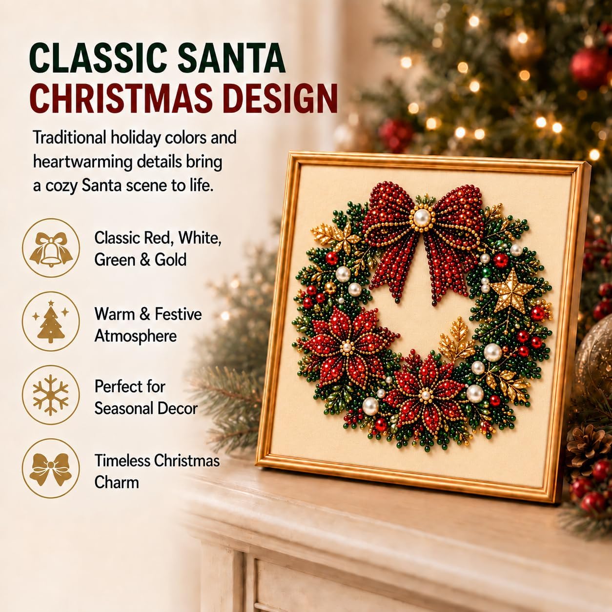 Christmas Diamond Painting Kit, DIY Santa Pearl Art for Adults (Wreath) thumbnail