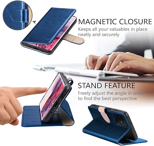 Miniatura 4 de Belemay Funda tipo cartera para Galaxy S20+ Plus, piel de vaca auténtica bloqueo RFID, funda protectora con tarjetero, cierre magnético con función