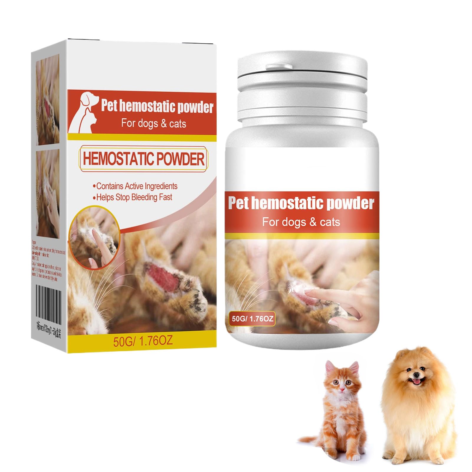 Cerioll Poudre Styptique sans Danger pour Chiens Et Chats, Lapin, Cochon d'Inde, Oiseaux, Efficace pour Arrêter Le Saignement des Pattes Causées par Les Coupe-Griffes De Chien, 50g