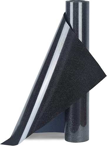 Vista 6 de Rollos de vinilo de transferencia de calor HTV con purpurina negra, 12 pulgadas x 9 pies, vinilo elástico para planchar en camisetas para silueta