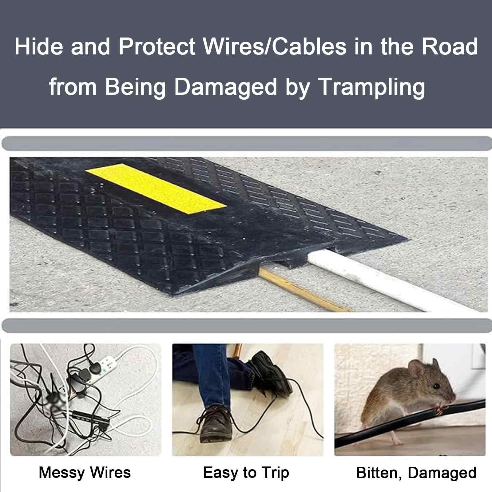 Canaleta Pasacables para Suelo de 2 Canales, Cubierta de Cable de Caucho de 10 Toneladas, Reductor de Velocidad para Entradas de Vehículos con Amarillo Altamente Reflectante