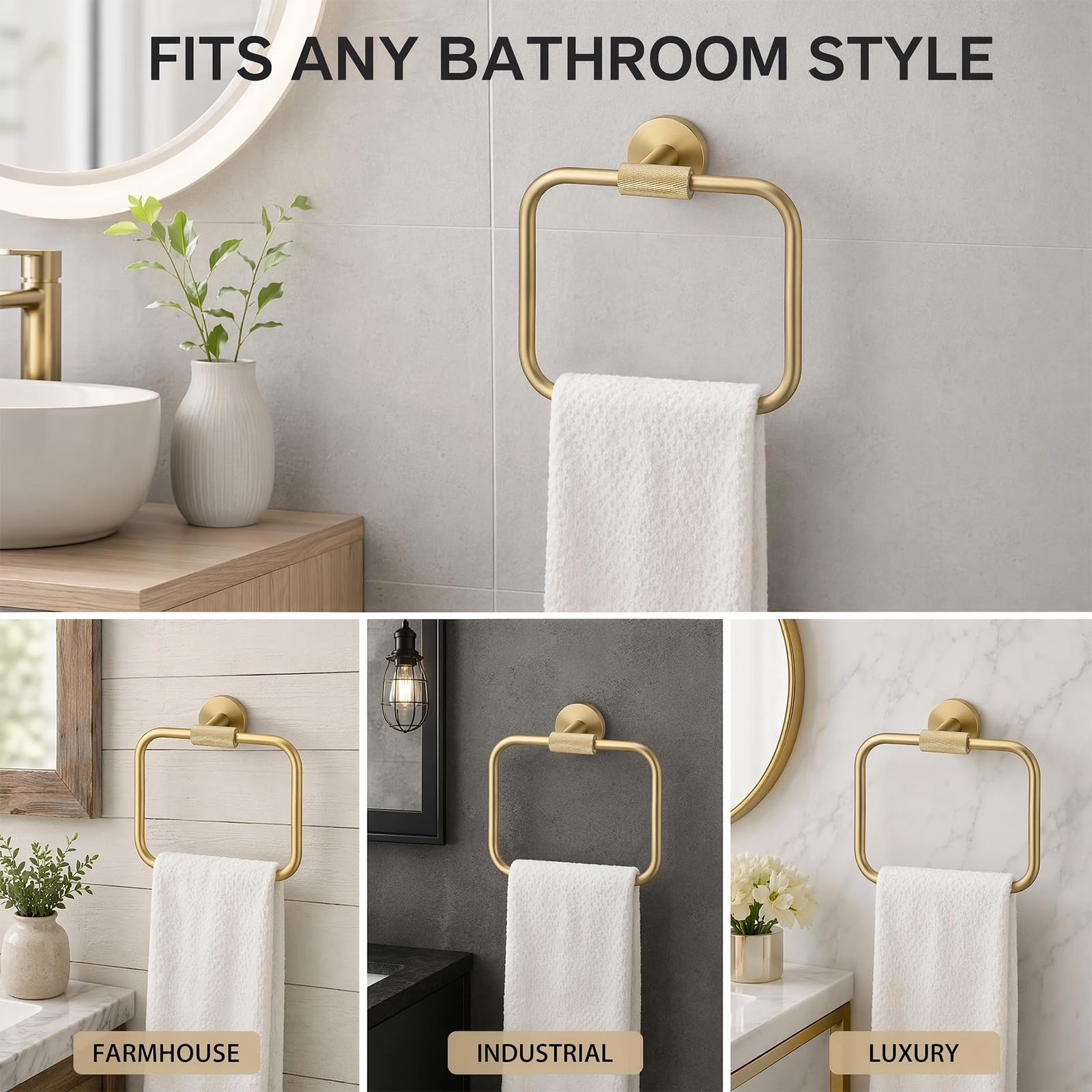 Schwarz,Handtuchring Für Das Badezimmer – Robuster Handtuchhalter Aus Edelstahl (Typ 304) Zur Wandmontage (Für Bad Und Küche) Mit Rändeldesign
