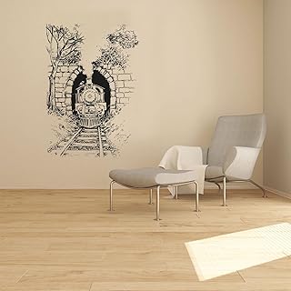 Beautiful Vintage Train SIlhouette Tunnel Train Drawing Silhouette Vinyl Wall Sticker Art Wall Decal Decor Home Room Kids Room Boys Girls Room Train Lover Living Room Decoration Size (40x24 inch)