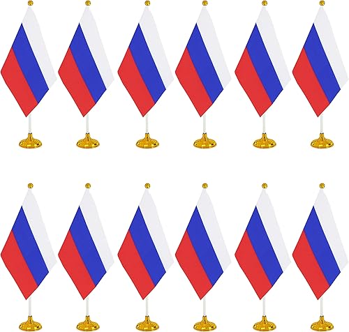 Miniatura 145 de WXTWK Paquete de 12 banderas argentinas de escritorio con base de soporte, decoración de celebración para eventos y eventos