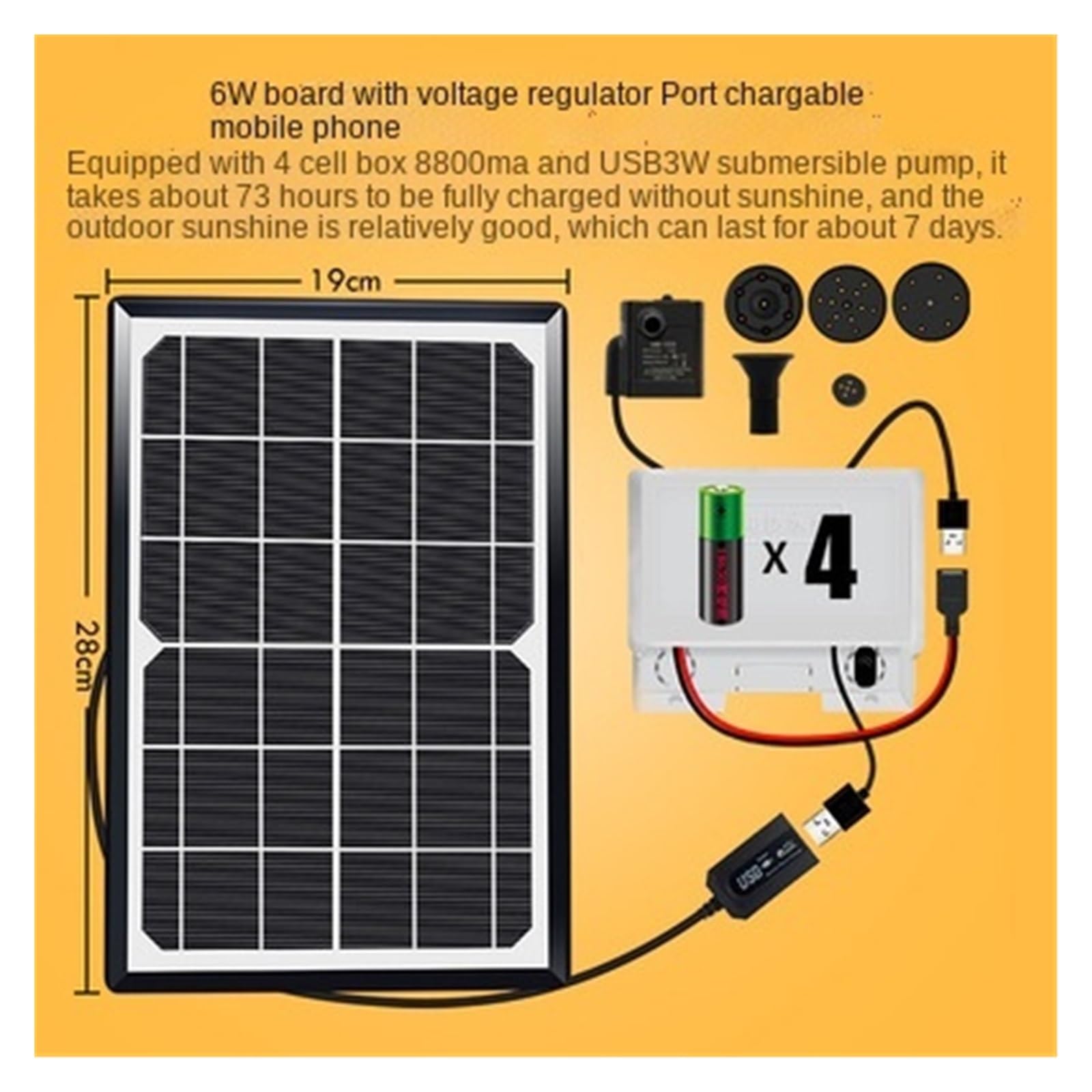 Fuente Solar, Bomba de agua flotante para decoración de jardín DC bomba de agua sin cepillo piscina al aire libre Micro pulverización ola fabricante decoración de acuario(6w board 4 battery)