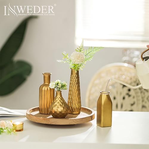 Miniatura 2 de Inweder Jarrones dorados pequeños para flores, juego de 4 jarrones de cristal dorado para centros de mesa, jarrones estéticos modernos, jarrones