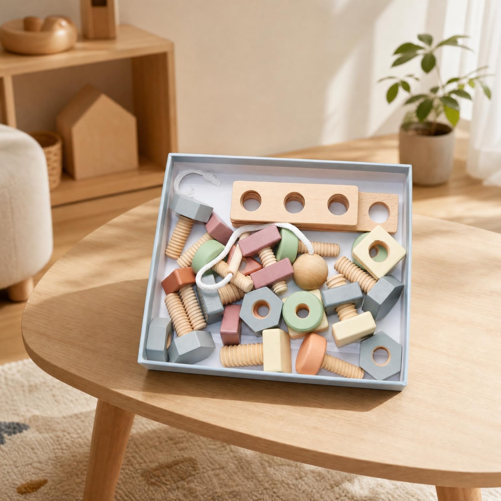 Gioclo con Bulloni e di in Legno Educativo Gioco di Infilatura con Perline in Legno Colorato per Bambini Piccoli, Interazione Genitore-Figlio