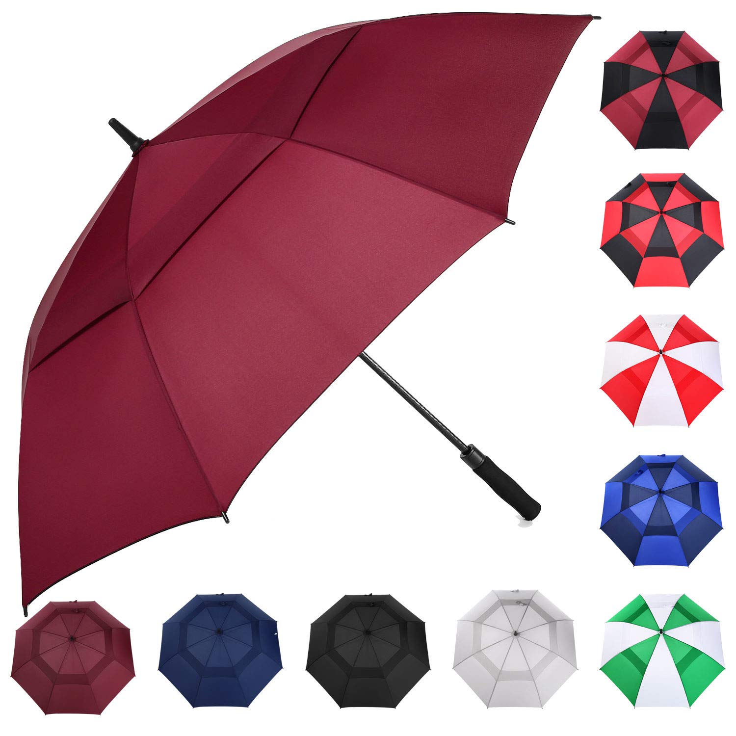 MRTLLOA 54/62/68/72 Inch Automatic Open Golf Umbrella, Extra Large Oversize Double Canopy Vented Windproof Waterproof Stick Umbrellas for Rain