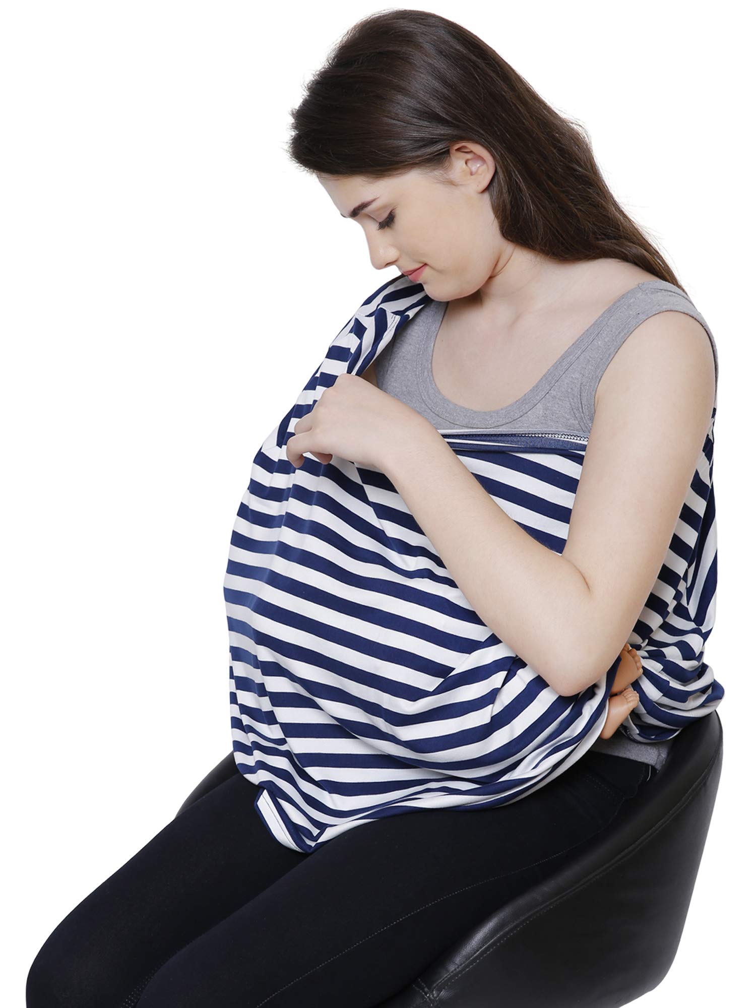 Feather Hug® 360° Premium Nursing Cover for Breastfeeding - Stretchy Feeding Apron for Mom, Real Breathable Breast Feeding Cover (Signature Blue)