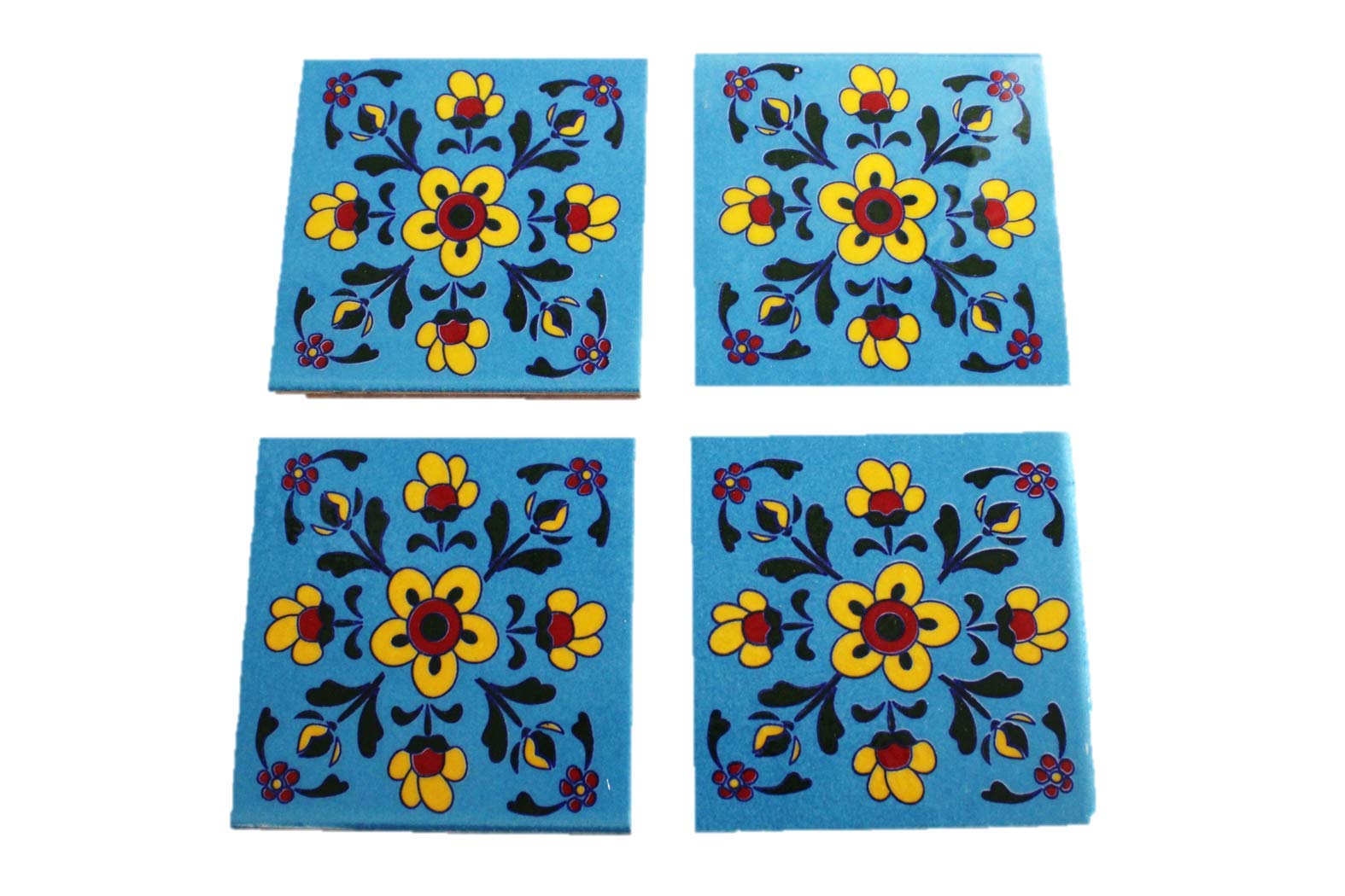 The Himalaya Craft Blue Pottery Ceramic Handmade Tiles for Wall (4 x 4-inch) - Pack of 4 (Sky Blue)-image-2