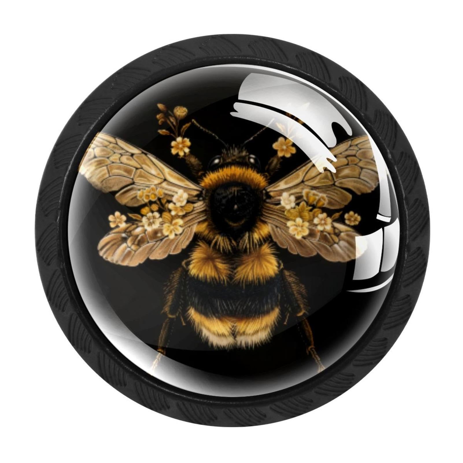 Luoweisi 4 Pack Bee and Flowers Cabinet Knobs Round Drawer Pulls Cupboard Door Handles Cabinet Hardware for Kitchen Bathroom Decor