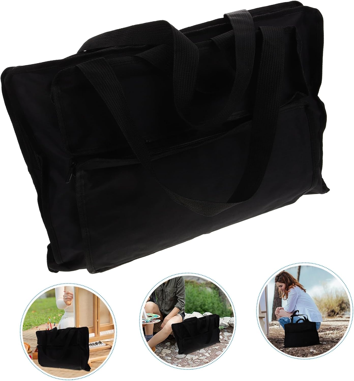 Canvas Art Portfolio Bag Black Large Capacity for Outdoor Sketching