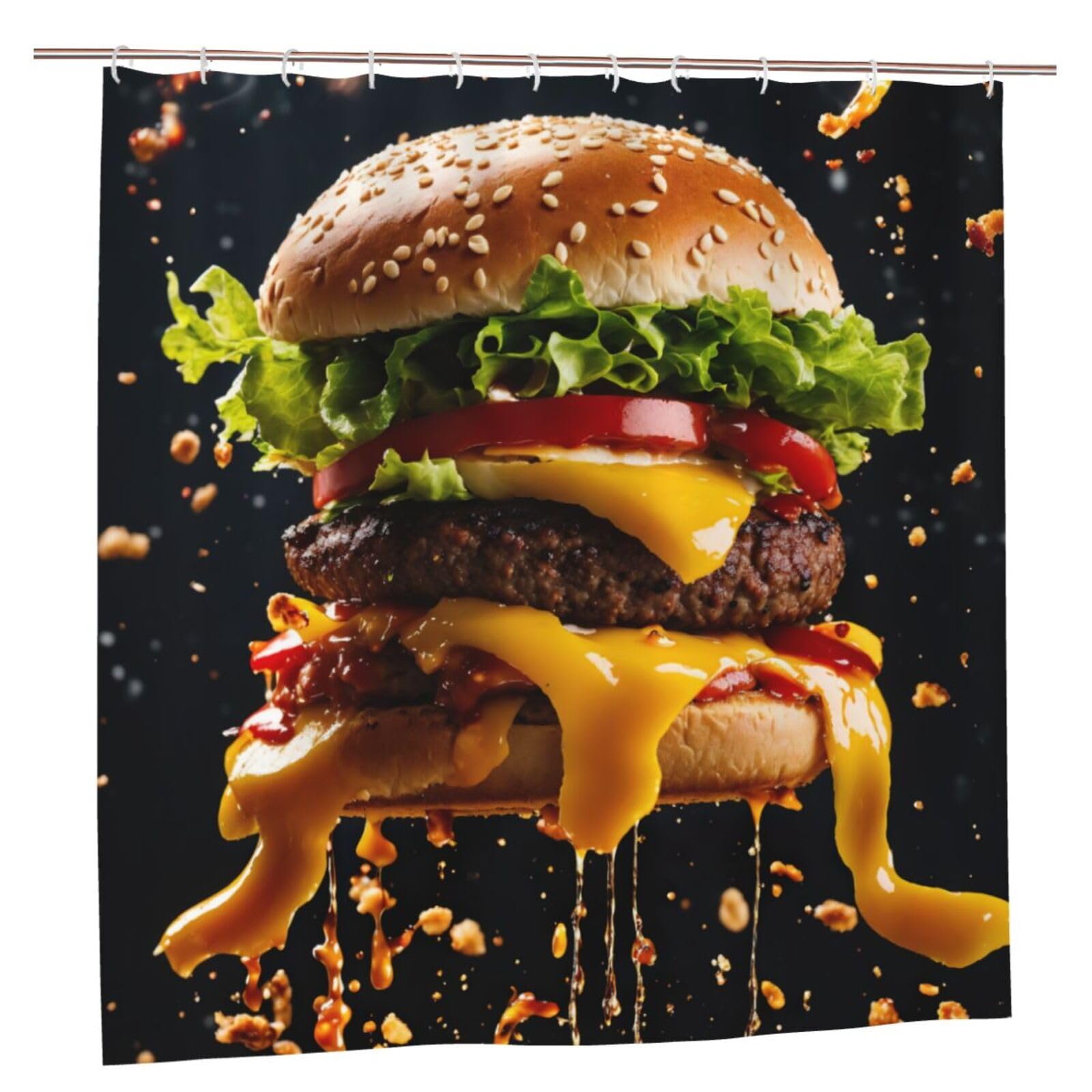 Rideau de douche Fast Food imprimé EdWal de 185 cm de long pour égayer vos matins en famille.