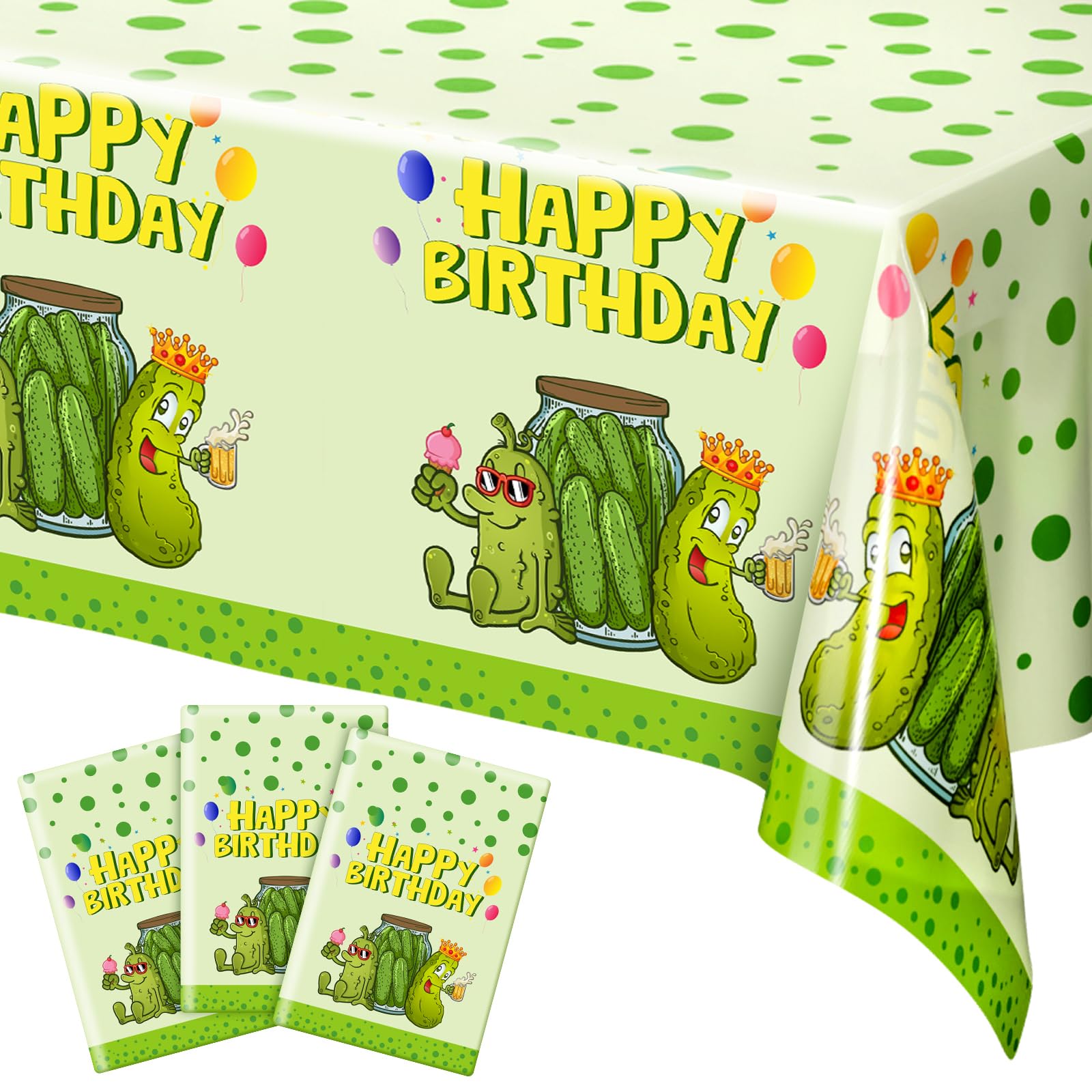 Oudain Plastic Pickle Birthday Tablecloths 54"x108" Funny Pickle Table Covers for Rectangle Table Disposable Cute Cartoon Pickle Party Decorations for