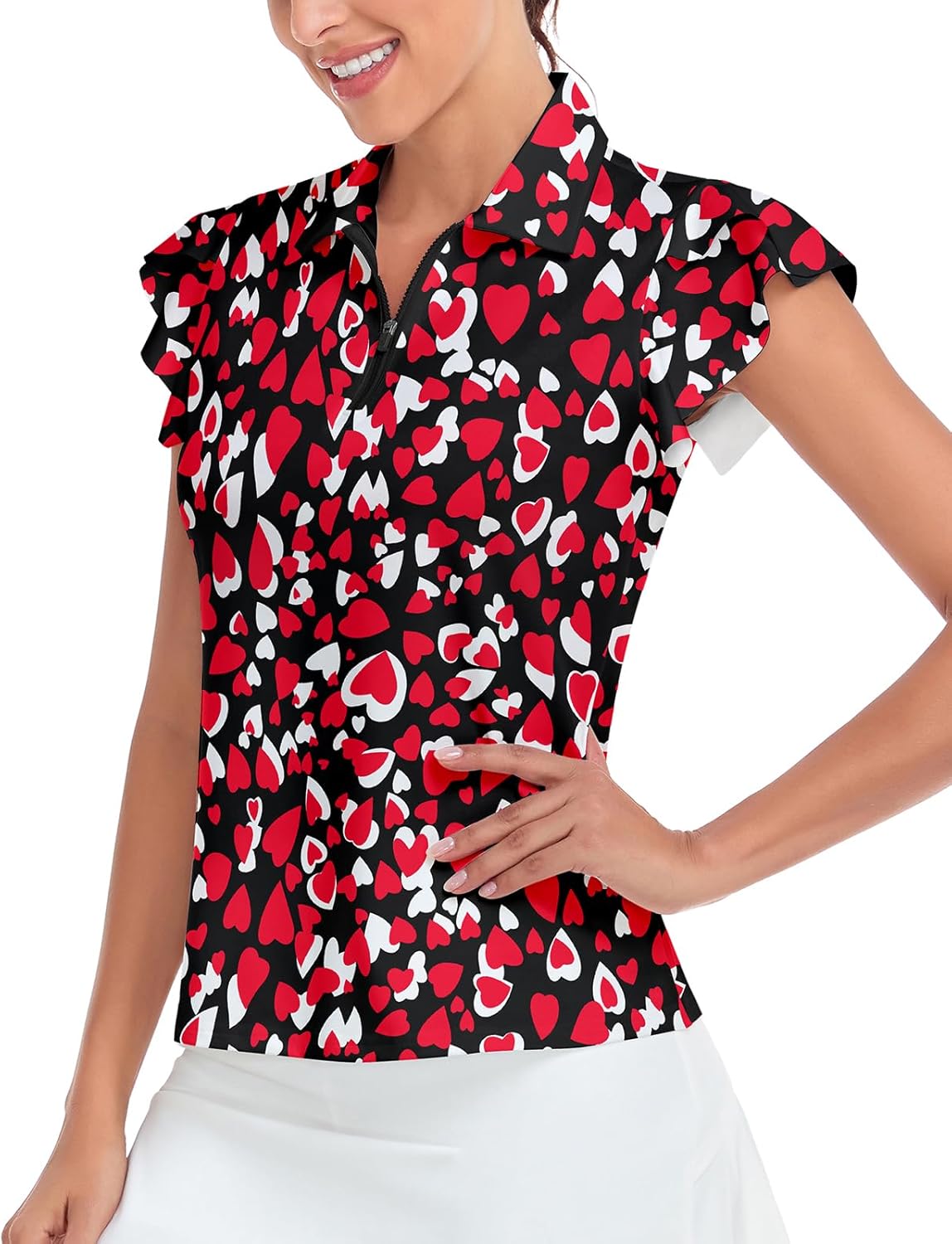 Soneven Womens Petal Sleeve Golf Shirts Moisture Wicking Lady Golf Apparel Print Tennis Sport T Shirt