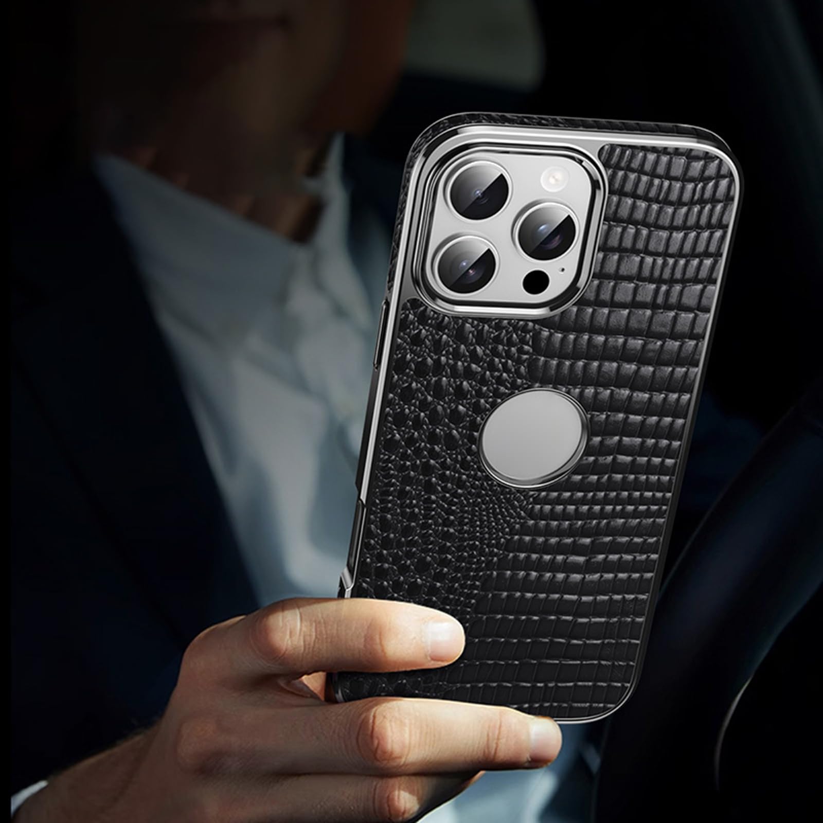 Etui z prawdziwej skóry do iPhone'a 16 Pro Max/16 Pro/16, lekka luksusowa tekstura krokodyla magnetyczne bezprzewodowe etui ładujące, logo, puste, brązowe, 16 Pro