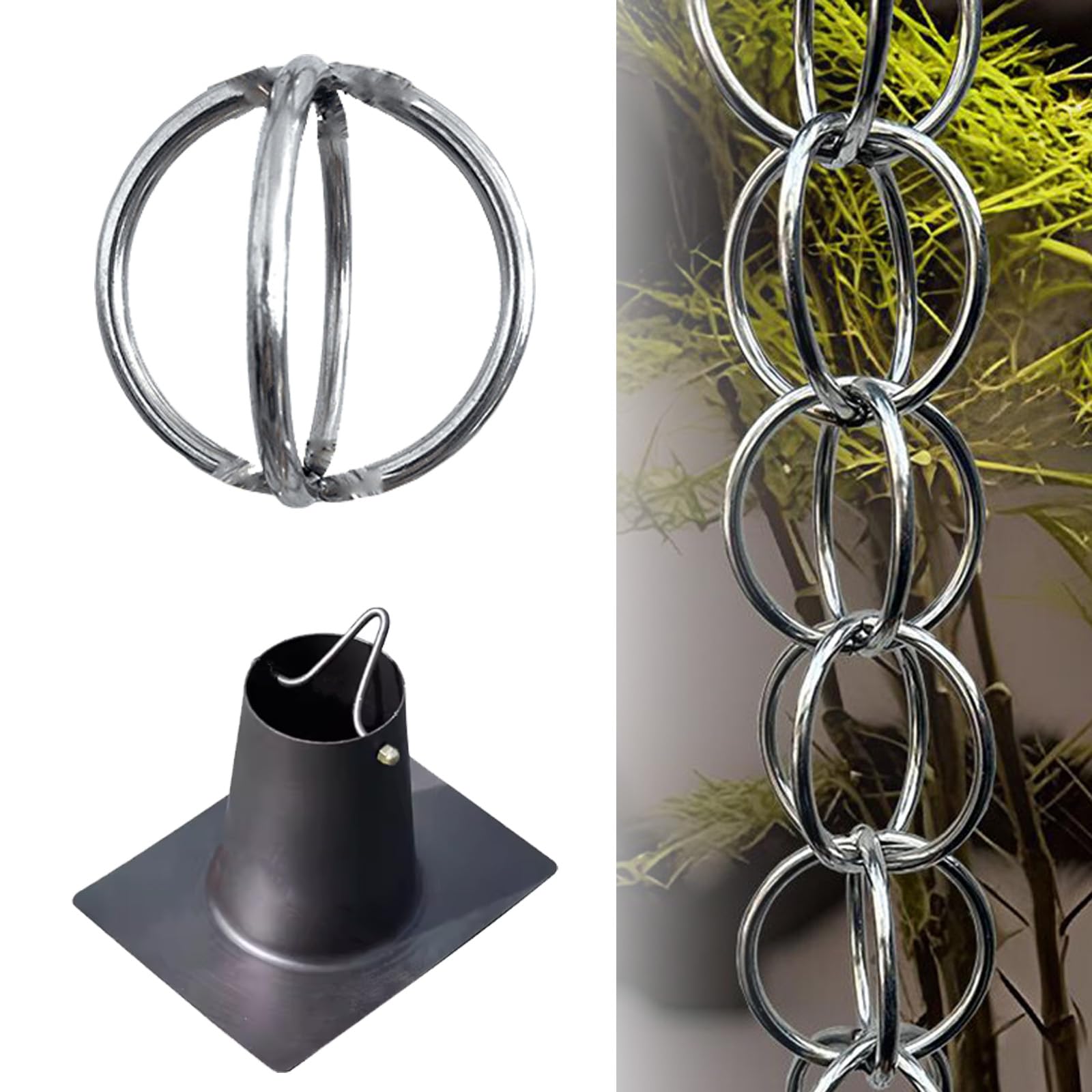WEKONUMEX Rain Chains for Gutters, Rain Chain Hook Adapter Garden Ornament For Downspouts 1m-5m(3.5m)