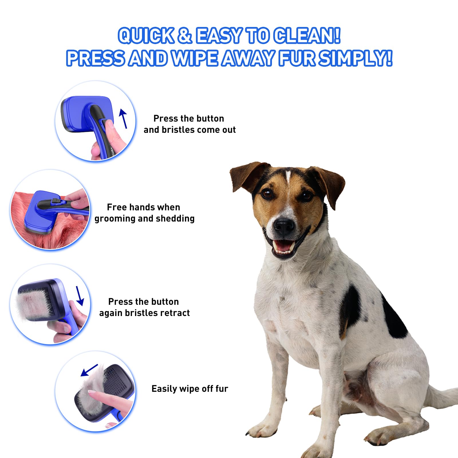 WOPQAEM Dog Brush, Self Cleaning Slicker Dog Brush for Shedding & Grooming Short or Long Haired Cats, Furminator for Pets New Blue - Image 3