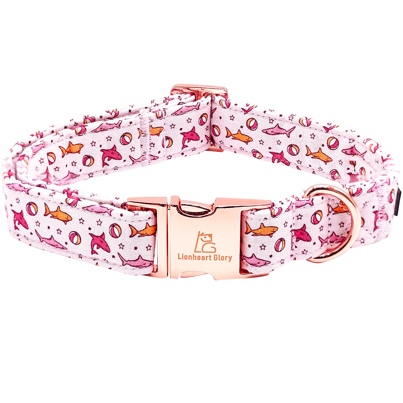 Lionheart Glory Shark Print Pink Spring Summer Collar - Adjustable for Medium Dogs