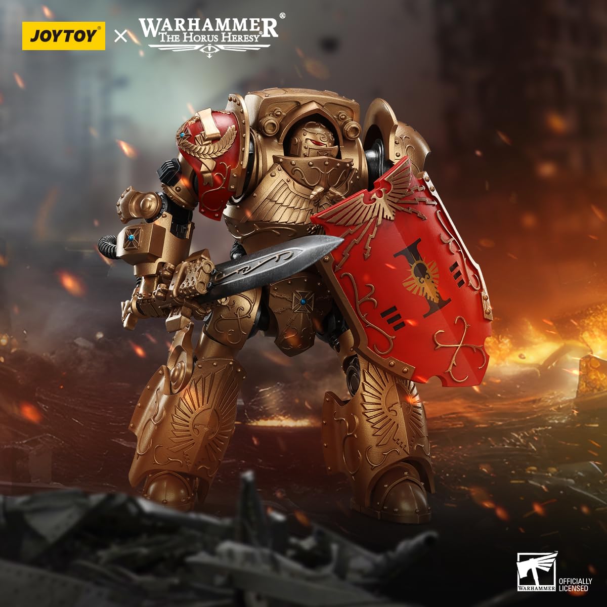 JOYTOY 1/18 Figurine d'action Warhammer The Horus Heresy, Legio Custodes Contemptor Galatus Dreadnought, 25cm Articulations Mobiles Modèle de Personnage, 15 Ans et Plus