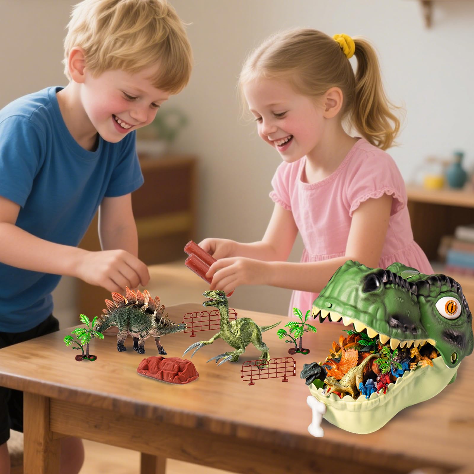 LUKIUP 46 Pcs Dinausore Jouet, Figurines de Dinosaures Comprend Dino Aufbewahrungsbox, Le Monde des Dinosaures Jouets, Jouets Cadeau pour Enfants 3 4 5 6 Ans