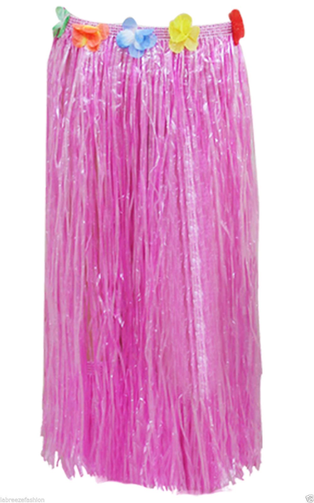 GCC Fashion Store Ladies Hawaiian Hula Skirt with Flowers 80cm Beach Party Fancy Dress Costume (Pink)