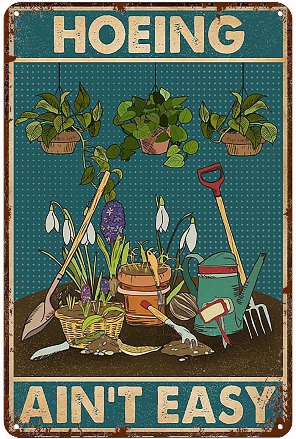 Farmer Gardening Hoeing Ain't Easy Metal Tin Signs Vintage Retro Poster Paintings Metal Tin Sign Coffee Wall Art Decor 8x12 Inch