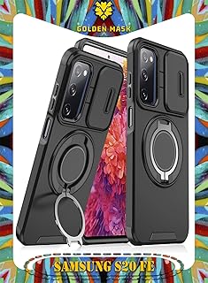 حافظة جوال بحامل حلقي منزلق لهاتف سامسونج جالاكسي S20 FE من جولدن ماسك (اسود)، بلاستيك