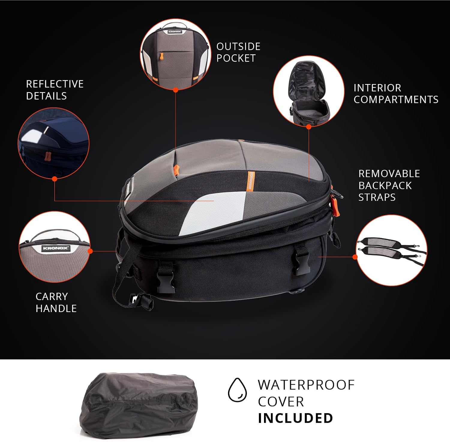 KRONOX Motorcycle Tail Bag – 25L Expandable Helmet Storage, Rear Seat Bag with Backpack Straps, Waterproof Cover, Universal Fit for Travel & Adventure - Image 3