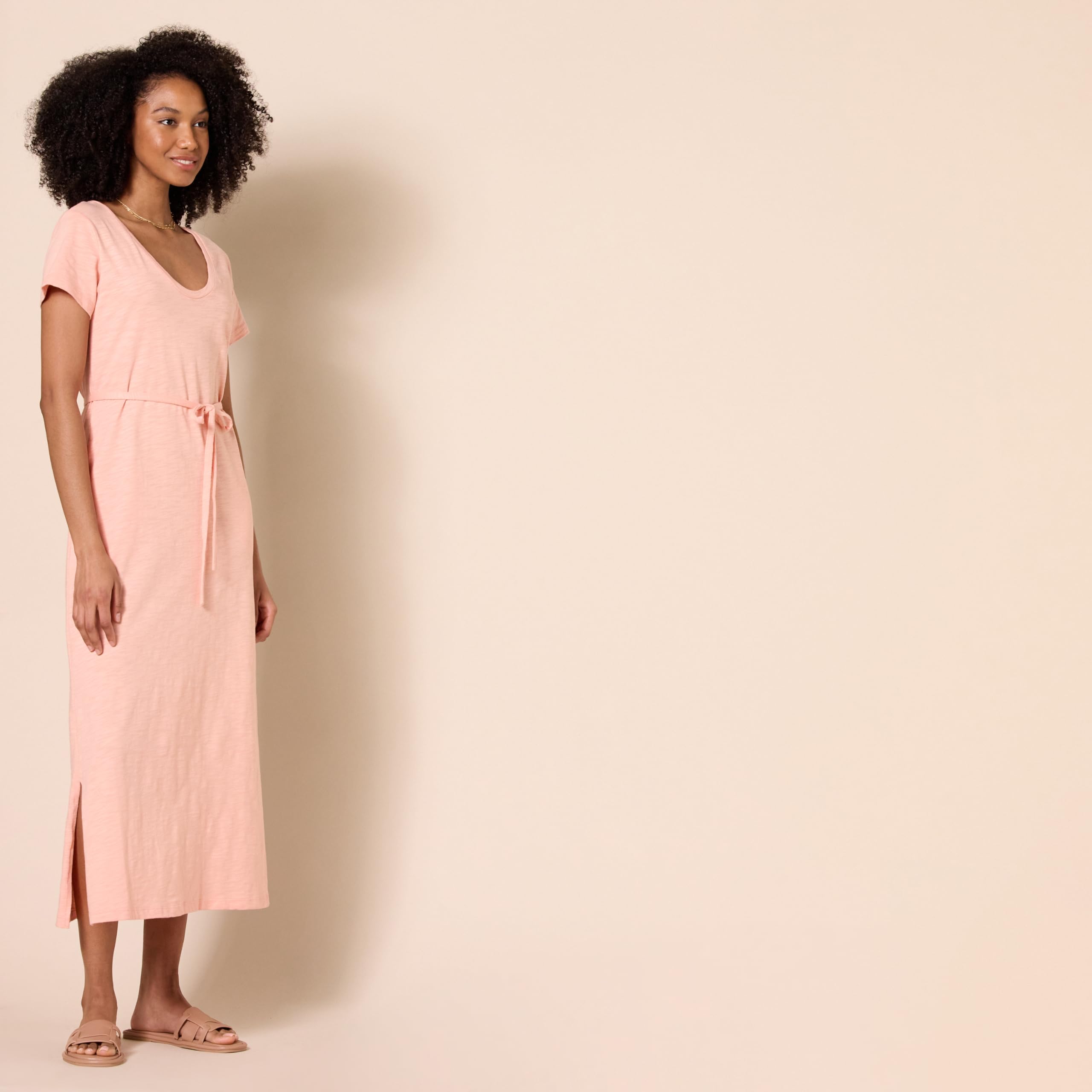 Amazon Essentials Mujer Vestido Midi Estilo Camiseta con cinturón y de Manga Corta