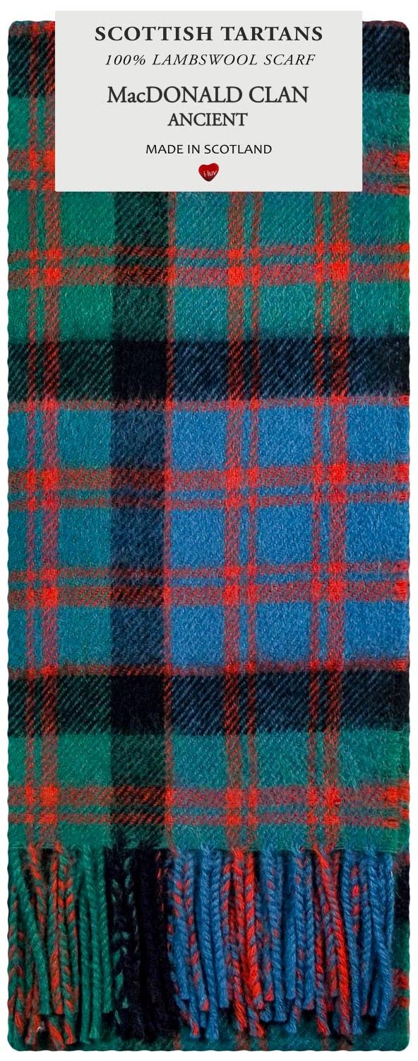 I LUV LTD MacDonald Clan Ancient Tartan 100% Lambswool Scarf Made in Scotland