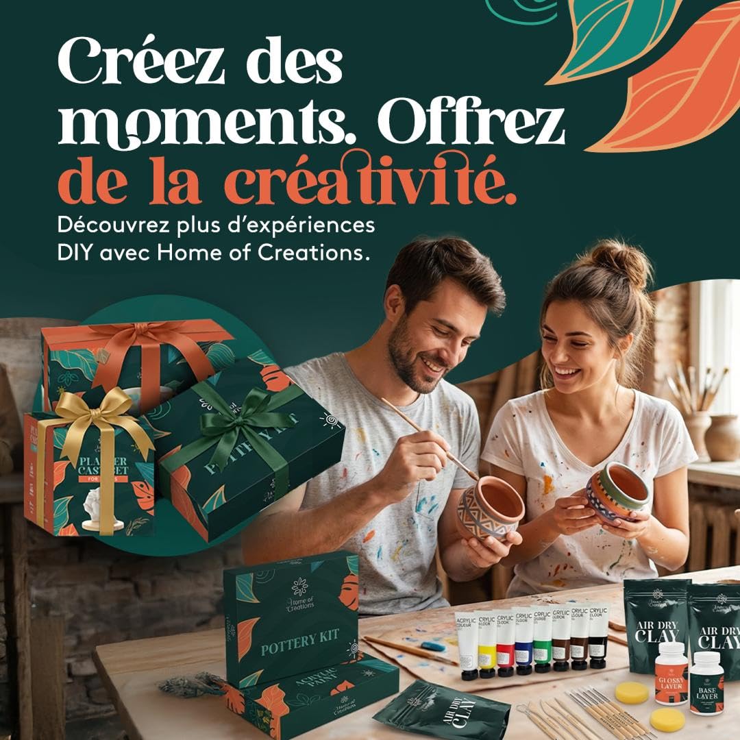 Home of creations Kit Peinture sur Céramique – Coffret Créatif avec 2 Grands Mugs Blancs, Peintures Spéciales Porcelaine et Pinceaux – Activité DIY et Cadeau Personnalisé pour Adultes et Enfants