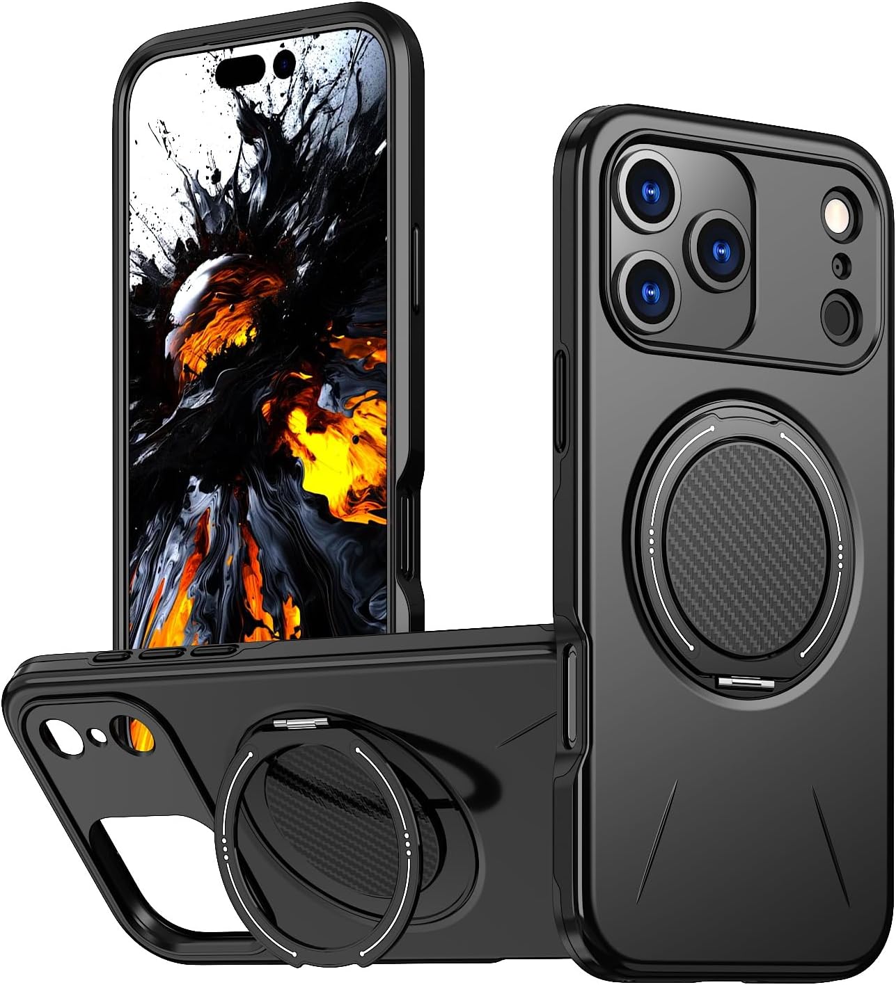 Case for iPhone 17 Pro Max/17 Pro/17 Air/17, Military-Grade Shockproof Cover with 360° Rotating Magnetic Ring Kickstand, Dual-Layer TPU+PC Bumper, Compatible with MagSafe(Black,17 Pro Max)