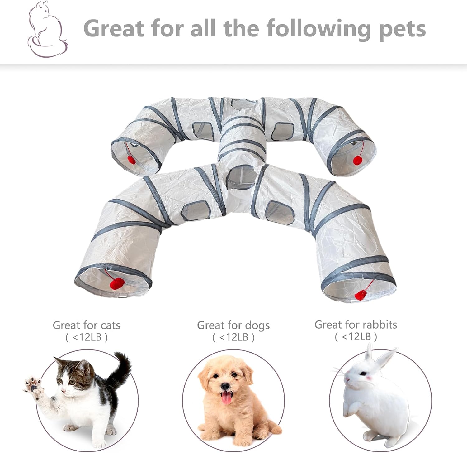Foldable H-Shaped Cat Tunnel Toy with Interactive Playing Balls - 4 Exits for Cats, Kittens, Rabbits & Small Pets Collapsible Play Tube for Indoor Fun & Exercise