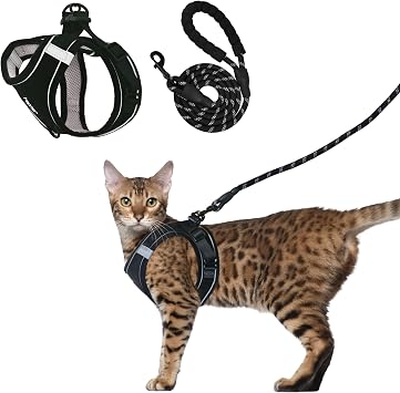 Hepper Cat Harness and Leash Set - Black Tactical Cat Vest with Reflective Safety Strips - Kitten or Cat Walker XXS