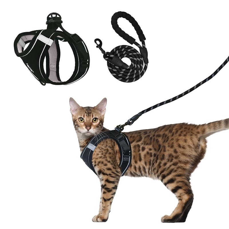 Peitoral e Guia para Gatos com Tela Respirável Hepper Preto XXS (18–26 cm)