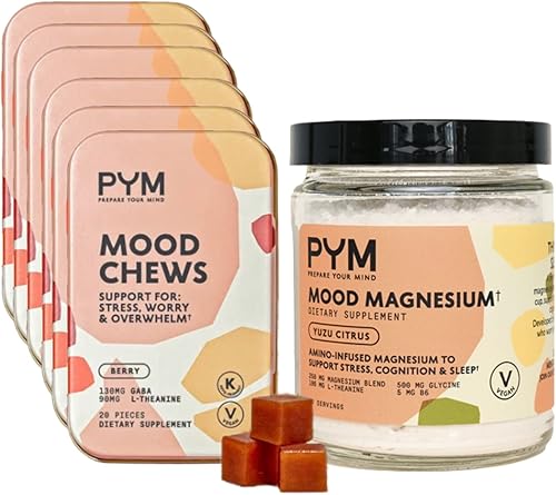 Miniatura 1 de PYM Berry Mood Chews (120 unidades) y polvo de magnesio para el estado de ánimo (30 porciones)  Apoyo para el estrés, la preocupación y el