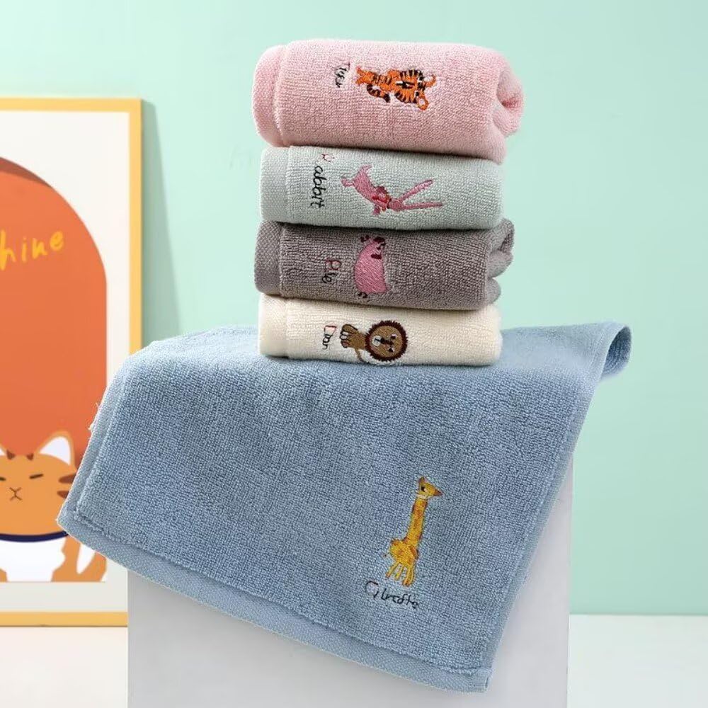 Cute Kids Washcloth Hand Towels Set 5 – 100% Cotton, Soft, Absorbent, Quick Dry – Animal Series