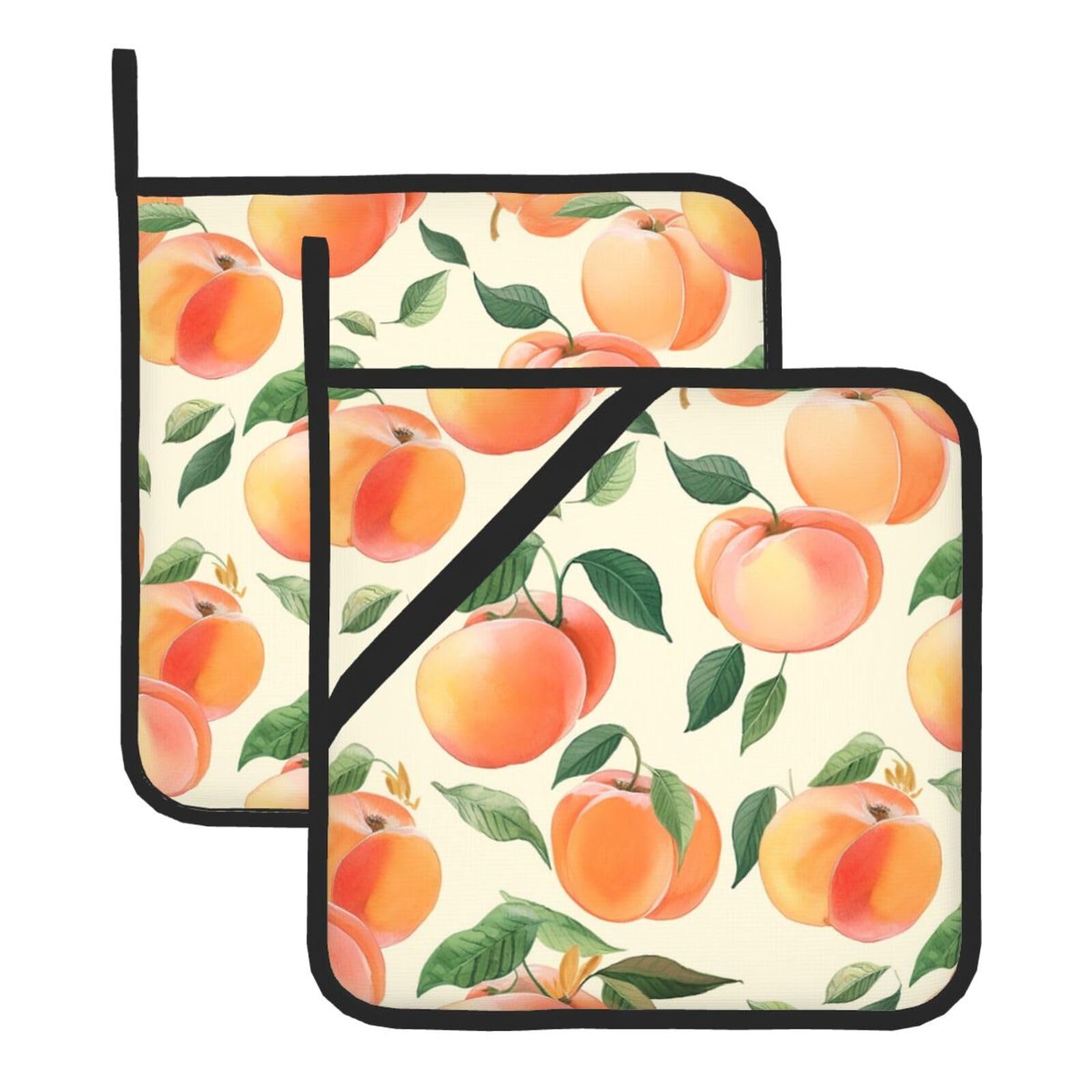 2 Pack Peach Pot Holders for Kitchen Heat Resistant Pot Holders with Pocket Oven Potholders Washable Hot Pads for Cooking Baking Oven Pans Trivet 8x8 Inches
