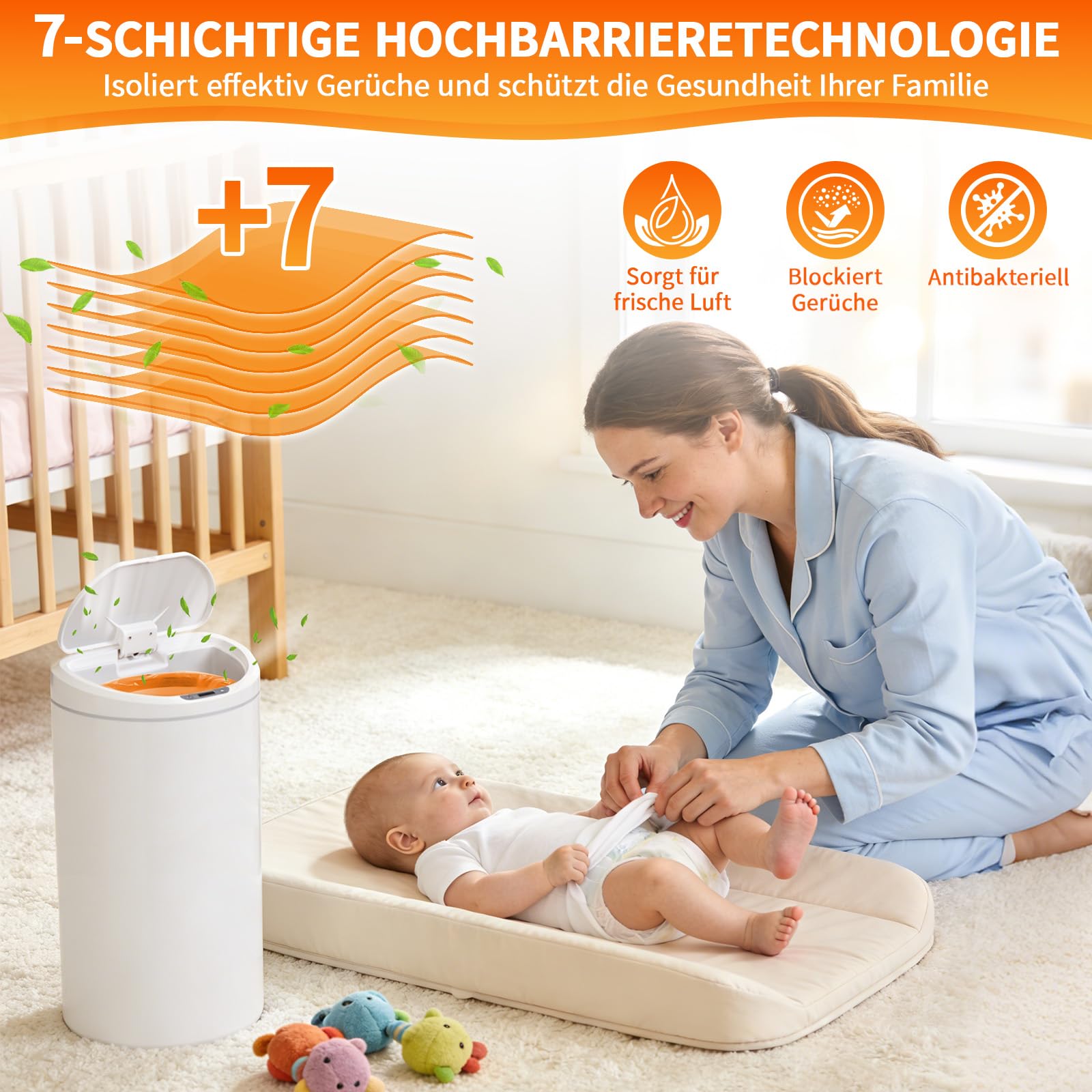 Lot de 18 recharge poubelle à couches, sac poubelle couche en film de 4,5 m, anti-odeurs et épais, compatibles avec les poubelles à couches et les bacs à litière pour chats