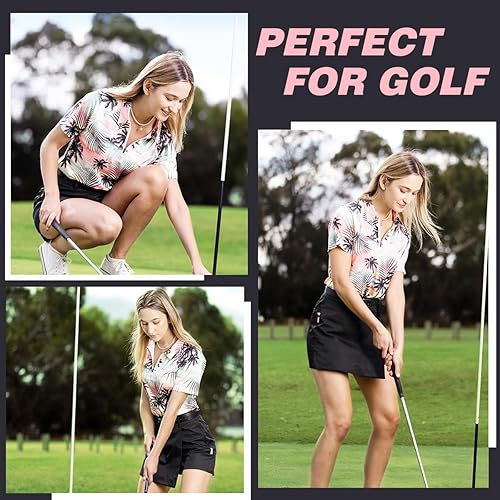 Miniatura 2 de Camisa de golf de manga corta para mujer, camiseta de tenis con cremallera de un cuarto, polo de golf, camisetas de rombos