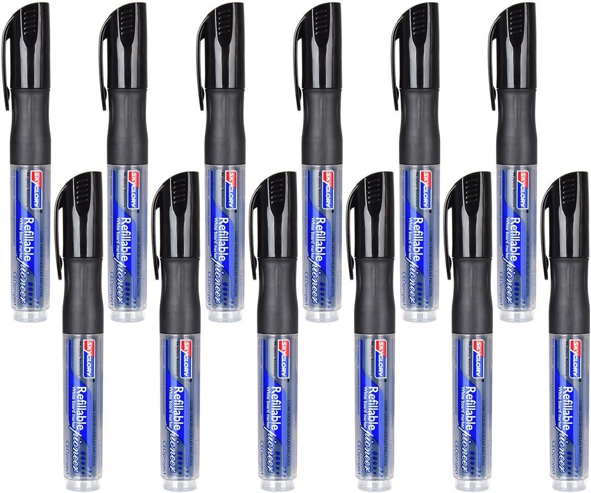 Dry Erase Markers, Whiteboard Marker, Low Odor,Bullet Tip,Medium Point,12-count Black Markers