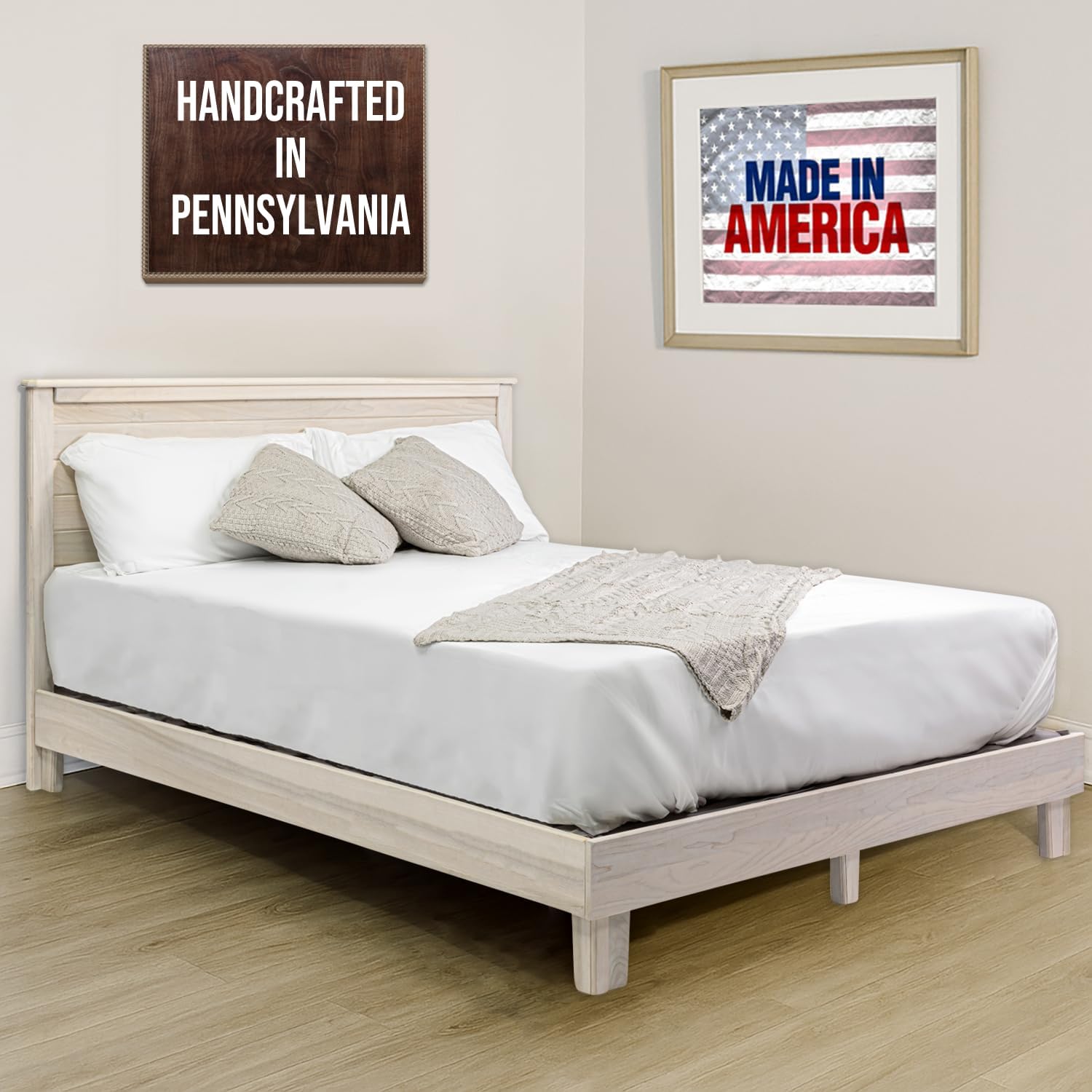 Solid Hardwood Platform Bed Frame, Headboard, & Slats, Quality Crafted in Pennsylvania, USA from Poplar by Mennonite Artisans, No Box Spring Needed, Easy Assembly