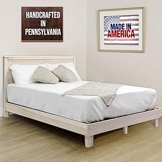 Solid Hardwood Platform Bed Frame, Headboard, & Slats, Quality Crafted in Pennsylvania, USA from Poplar by Mennonite Artisans, No Box Spring Needed, Easy Assembly