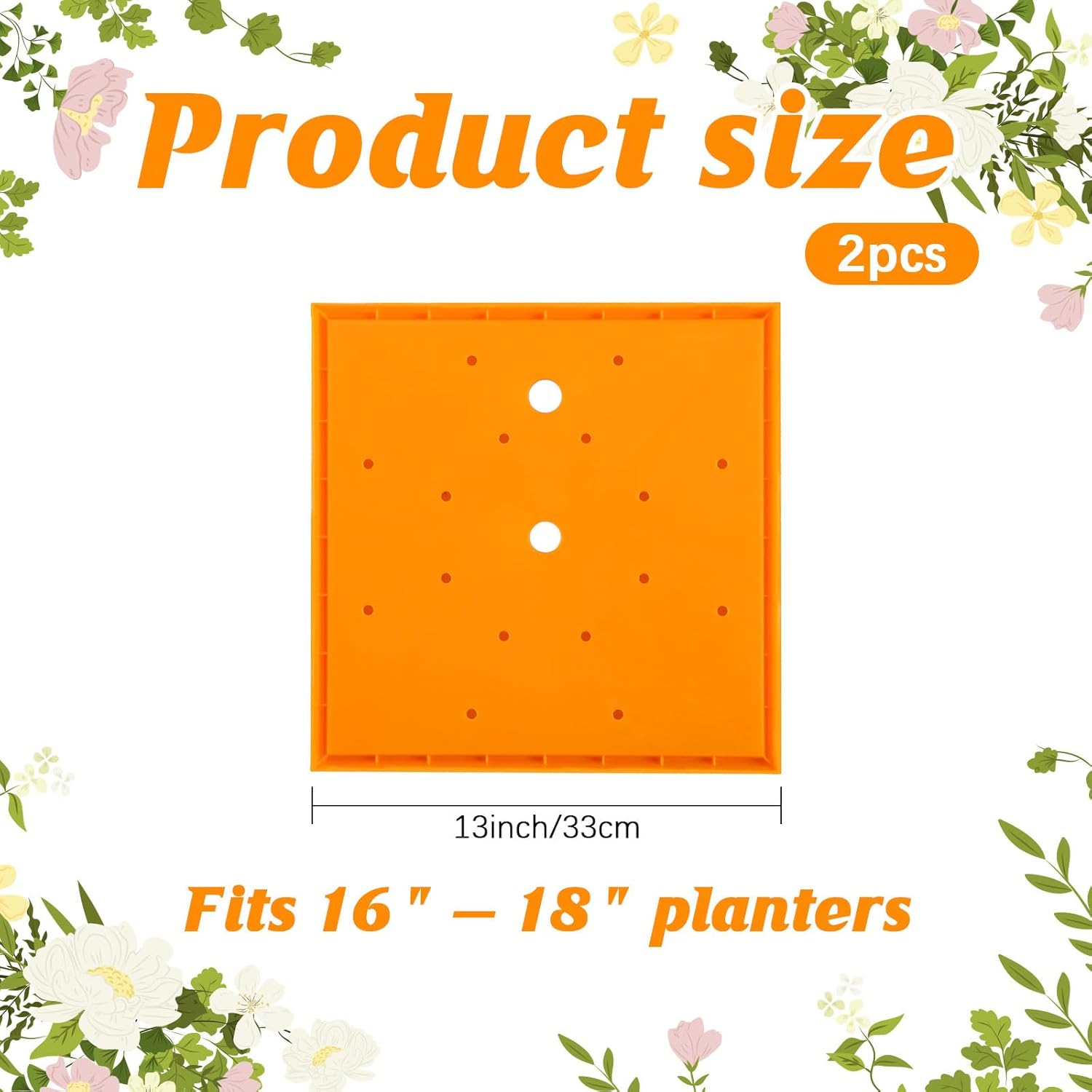 2Pcs 13" Square Planter Insert, Durable Plastic Plant Pot Insert with Drainage Holes, Soil Reducing Planter Lifter for Root Health & Indoor Outdoor Containers