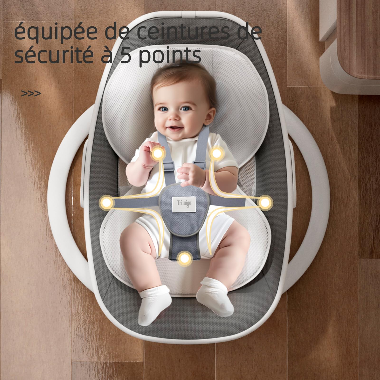 silla bebé eléctrica 180° ajustable 3D con mando a distancia, 5 modos, 4 velocidades, 3 alturas de asiento, 8 canciones de calma, columpio bebé 0-12 meses (color gris)