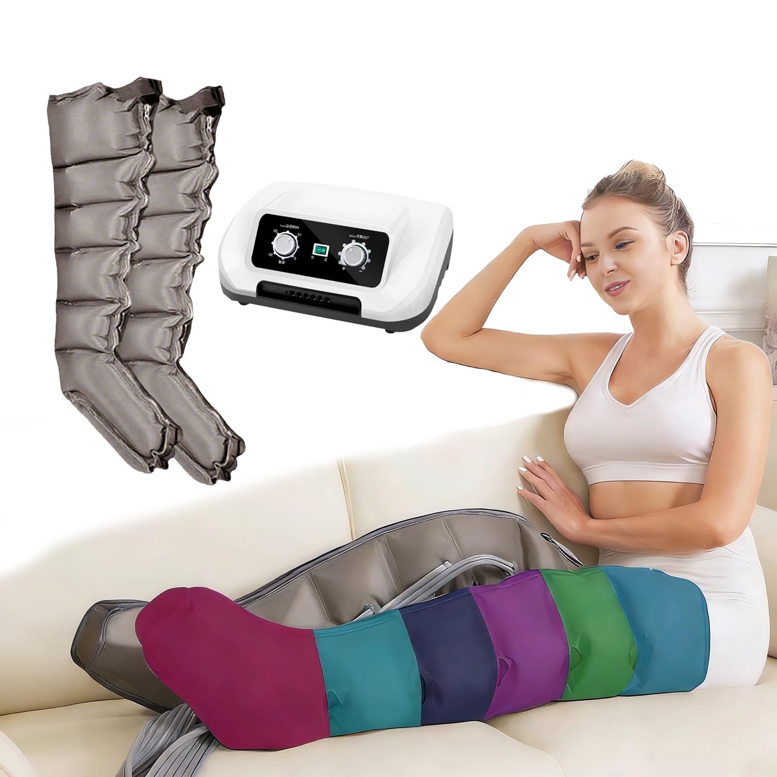 Massaggiatore Gambe Pressoterapia Linfodrenaggio per Casa 6 Camere d'aria Pressoterapia Professionale Massaggiatore Elettrico a Compressione d'aria Miglioramento Circolazione