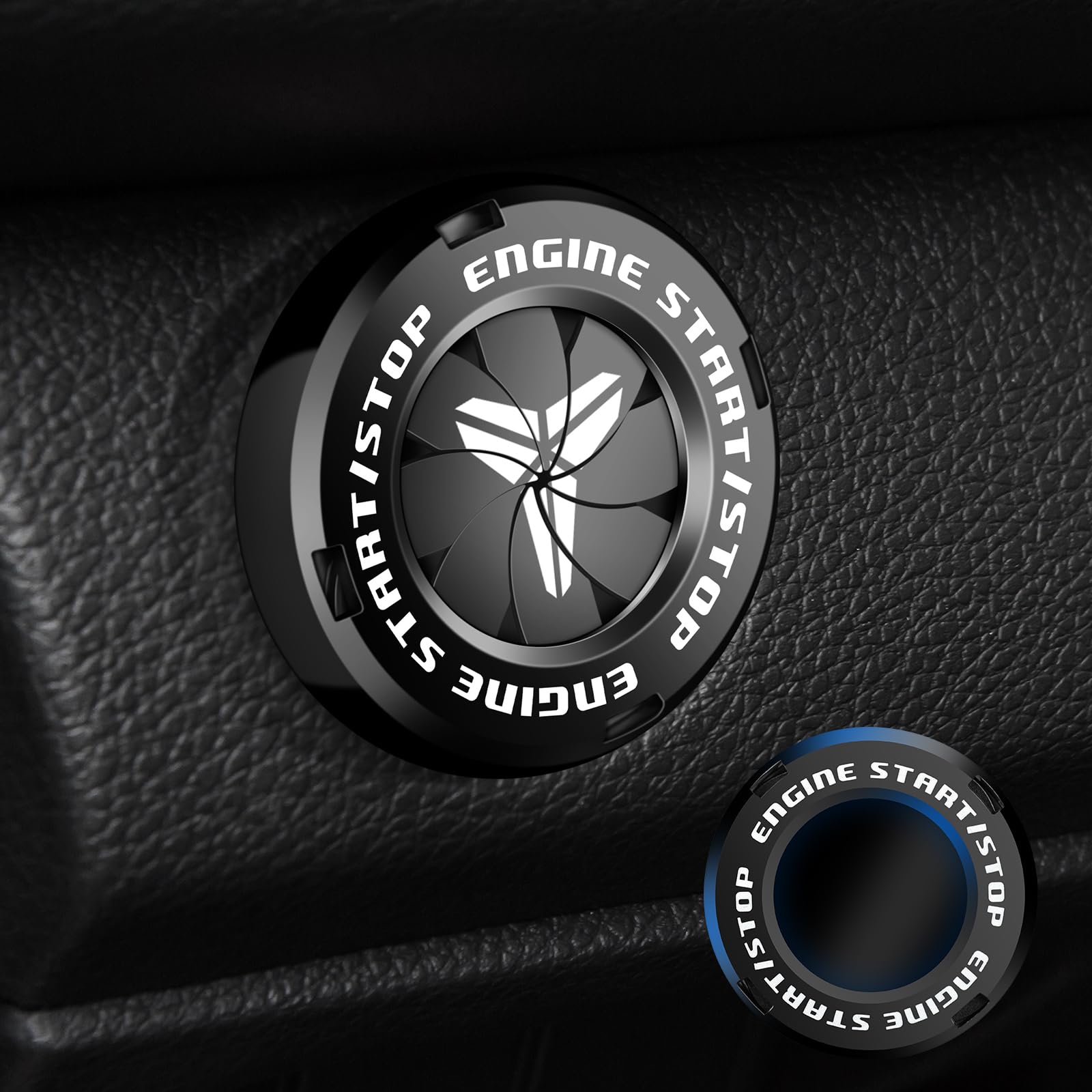 Photo 1 of EPOCHHIKE Mamba Rotary Push to Start Button Cover, Car Accessories Engine Start Stop Button Cover, Motorcycle Ignition Key Switch Cover, Anti Scratch Car Button Decoration Ring (Black) B- Rotary Mamba Black