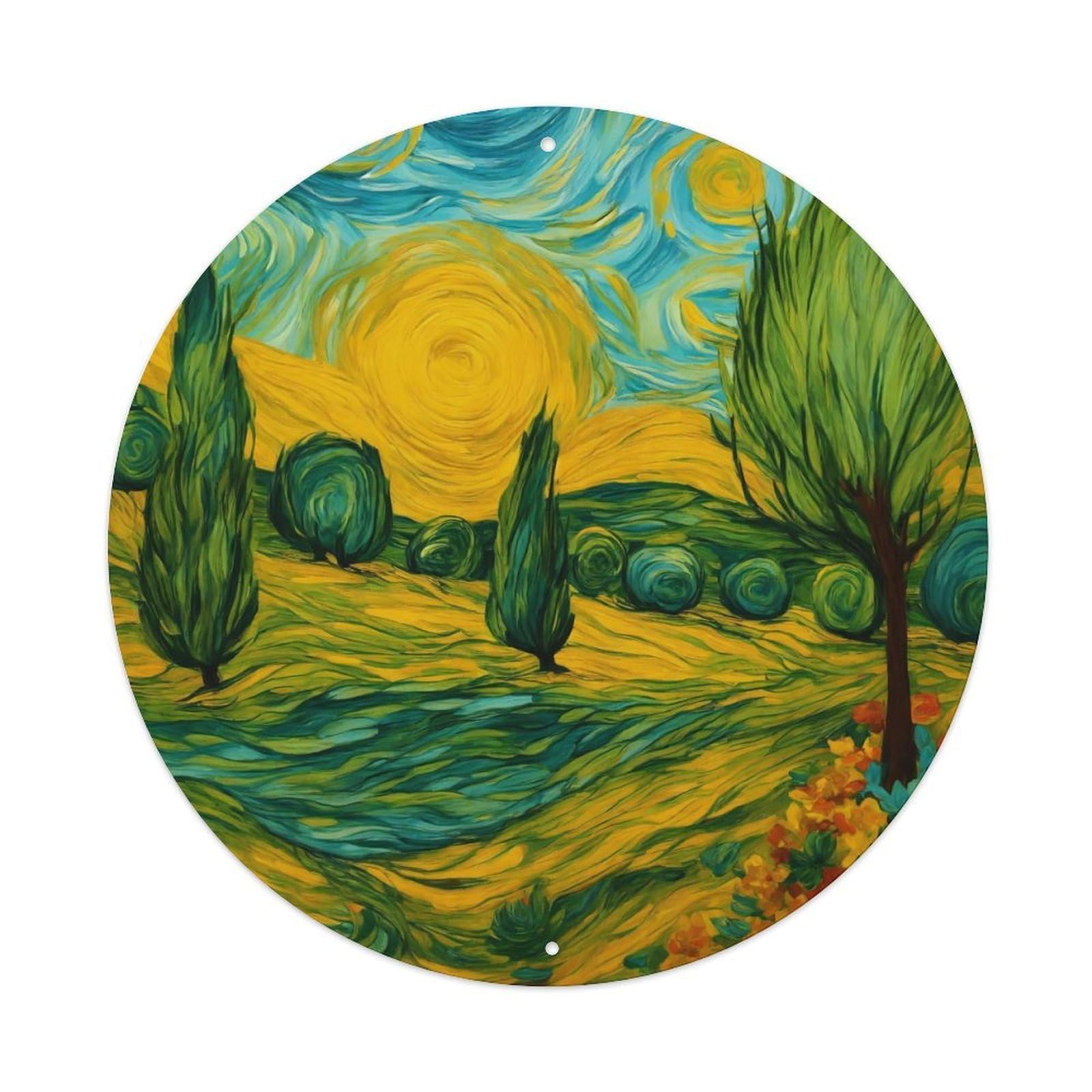 Vintage Art Countryside Sunny Pathway Vintage Metal Tin Sign Plaque Wall Decor for Cafe, Club, Garden Round Metal Poster 8x8Inch