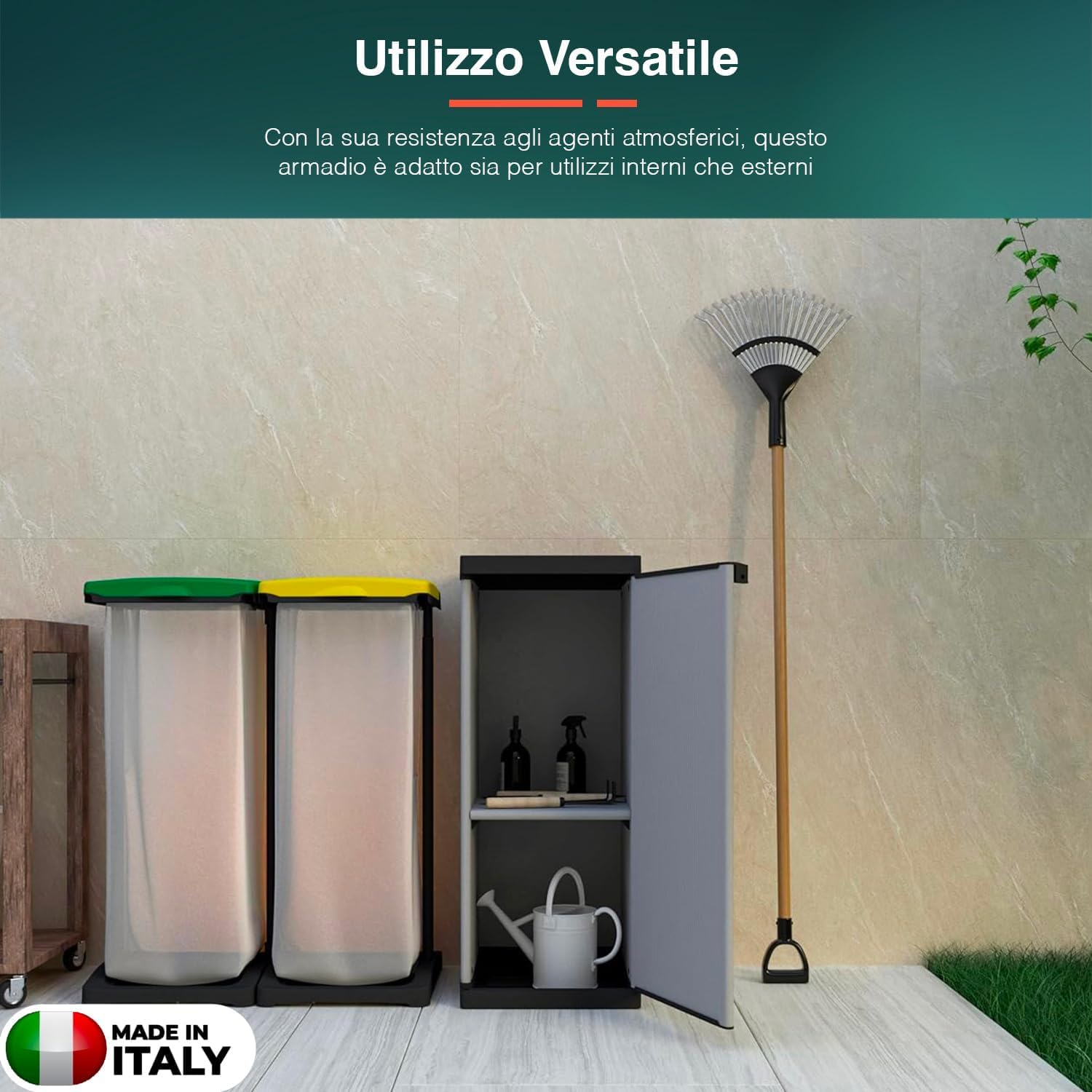 Avilia Armadio da Esterno 1 Anta - Mobile Modulare Adatto per Esterni ed Interni, Ripiani Regolabili, Porta Bombola Gas 10Kg, in Resina PVC e PP, con Kit Montaggio, Grigio, 35x39.5x85cm, Made in Italy